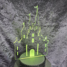 Load image into Gallery viewer, Personalized Fairy Tale Castle Cake topper - Acrylic Castle,Engraved personalised with any wording LED light-up topper by Crystal wedding uk
