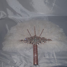 Load image into Gallery viewer, Wedding feather fan, brides black ostrich fan, wedding hand fan, Great Gatsby any colour as custom made to order by Crystal Wedding UK
