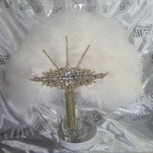 Load image into Gallery viewer, Wedding feather fan, brides ostrich fan, wedding hand fan, Great Gatsby any colour as custom made to order by Crystal wedding uk
