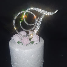 Load image into Gallery viewer, Swarovski Crystal elements Wedding Cake topper 4&#39;&#39; in Any Letter monogram custom cake topper, bling cake topper, rhinestone cake topper
