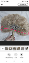 Load image into Gallery viewer, Wedding feather fan, brides ostrich fan, wedding hand fan, vintage champagne, Great Gatsby any colour custom made by Crystal wedding uk
