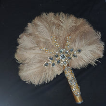 Load image into Gallery viewer, WHITE Wedding feather fan, brides ostrich fan, wedding hand fan- custom made by Crystal wedding uk
