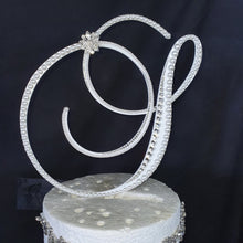 Load image into Gallery viewer, Crystal Pearl Monogram Cake Topper: Rhinestone Initial, 8" Jewel Letter
