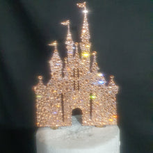 Load image into Gallery viewer, Castle Cake topper -rose-gold Swarovski crystal elements - FAIRYTALE CASTLE design, Cake decoration by Crystal wedding uk
