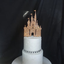 Load image into Gallery viewer, Castle Cake topper -rose-gold Swarovski crystal elements - FAIRYTALE CASTLE design, Cake decoration by Crystal wedding uk
