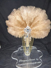 Load image into Gallery viewer, Grey Ostrich Feather Fan Bouquet, Rhinestone Bridal, 1920s Gatsby Style
