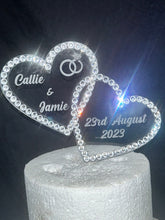 Load image into Gallery viewer, Personalized Crystal Heart Cake Topper: Swarovski Rhinestone Anniversary Decoration
