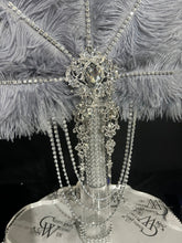 Load image into Gallery viewer, Grey Ostrich Feather Fan Bouquet, Rhinestone Bridal, 1920s Gatsby Style
