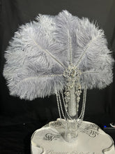 Load image into Gallery viewer, Grey silver feather fan bouquet, Great Gatsby wedding style 1920&#39;s - any colour as custom made by Crystal wedding uk
