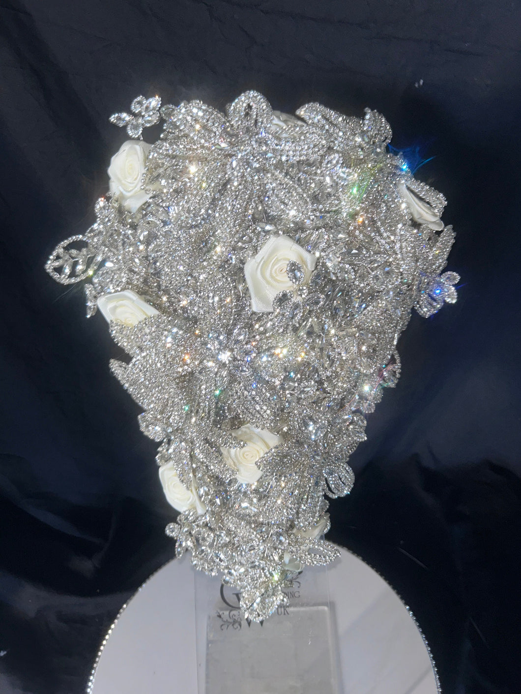 Diamante bouquet, rose & brooch Jewel rhinestone crystal wedding bouquet Crystal Bridal Bouquet, rose cascade bouquet Crystal wedding uk