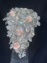 Load image into Gallery viewer, Diamante bouquet, rose &amp; brooch Jewel rhinestone crystal wedding bouquet Crystal Bridal Bouquet, rose cascade bouquet Crystal wedding uk
