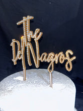 Load image into Gallery viewer, Crystal Name wedding Cake topper, 6'' in any Letter,personalised wedding cake topper, gold rhinestone bling, pearls cake topper

