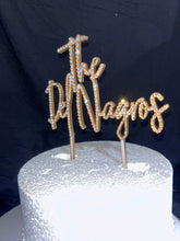 Load image into Gallery viewer, crystal monogram cake topper, suname covered in gold crystals
