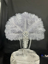 Load image into Gallery viewer, Gold Bridal Feather Fan Bouquet, 1920s Gatsby Rhinestone Brooch
