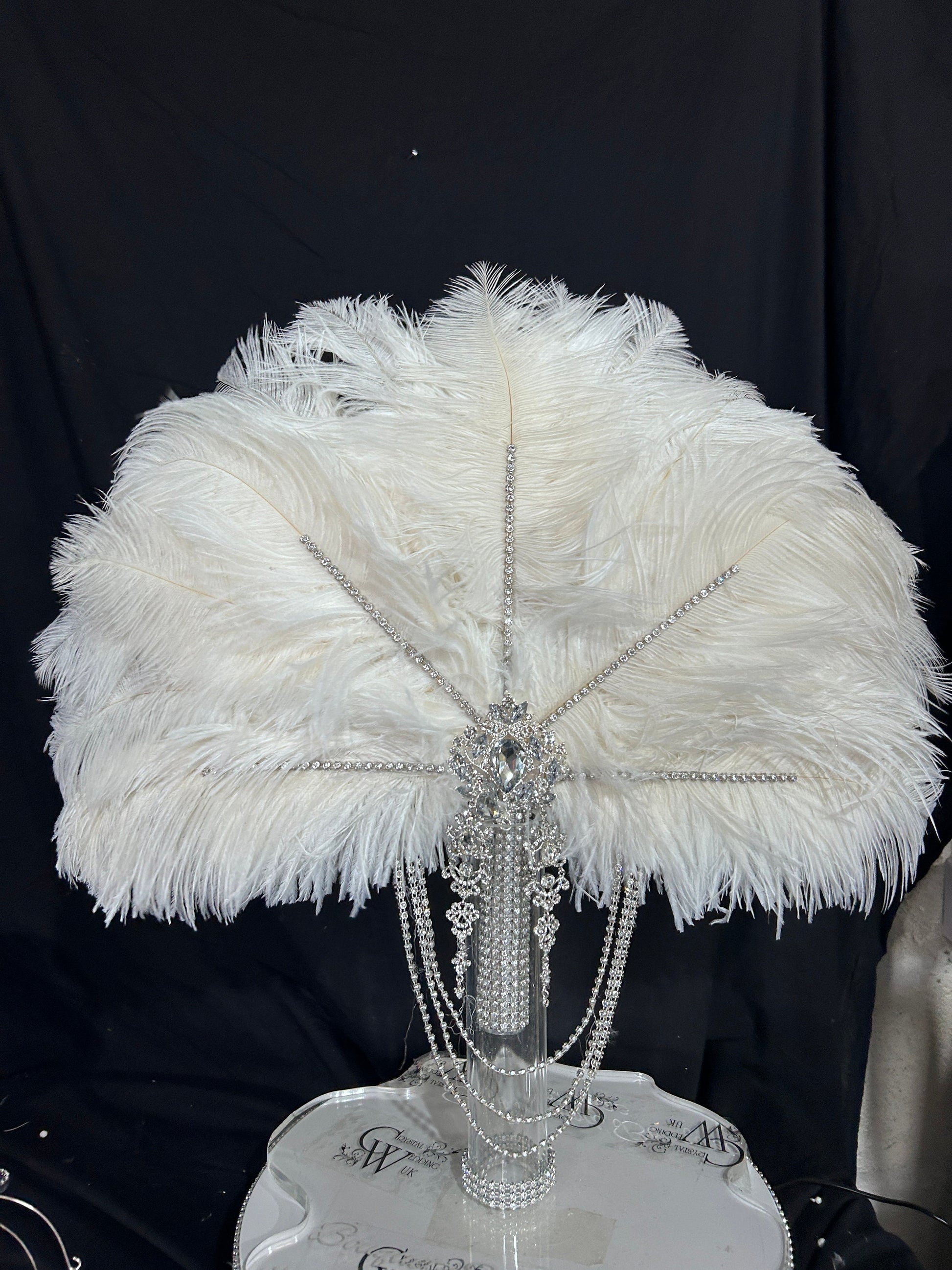 20" Wedding feather fan,ostrich fan, wedding hand fan, Great Gatsby any colour -custom made to order by Crystal Wedding UK