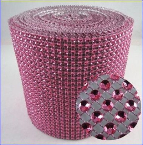 Raspberry pink Diamante ribbon, Crystal effect cake trim, BUY 1 GET 1 FREE diamond mesh, bling mesh 1 Meter cake trim. by Crystal wedding uk