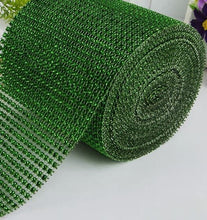 Load image into Gallery viewer, Rich Green Diamante ribbon, Crystal effect cake trim, BUY 1 GET 1 FREE diamond mesh, bling mesh 1 Meter cake trim. by Crystal wedding uk
