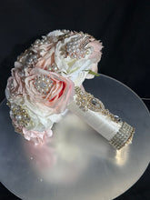 Load image into Gallery viewer, Bridal Brooch Bouquet, Vintage style, Ivory blush Wedding Bouquet, Gold Jeweled Bouquet, Brooch Bouquet, Unique, Silk Flower Bouquet,
