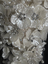 Load image into Gallery viewer, Ivory flower bouquet, rhinestone bridal flowers , any colour satin roses and pearls Luxury brides bouquet by Crystal Wedding UK
