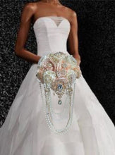 Load image into Gallery viewer, Ivory flower bouquet, rhinestone bridal flowers
