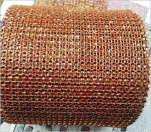 Load image into Gallery viewer, Copper Orange Diamante ribbon, Crystal effect cake trim, BUY 1 GET 1 FREE diamond mesh, bling mesh 1 Meter cake trim. by Crystal wedding uk
