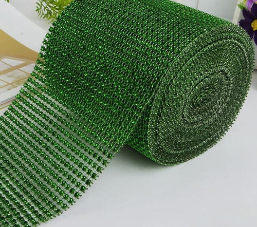 Rich Green Diamante ribbon, Crystal effect cake trim, BUY 1 GET 1 FREE diamond mesh, bling mesh 1 Meter cake trim. by Crystal wedding uk