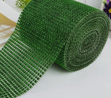 Load image into Gallery viewer, Rich Green Diamante ribbon, Crystal effect cake trim, BUY 1 GET 1 FREE diamond mesh, bling mesh 1 Meter cake trim. by Crystal wedding uk
