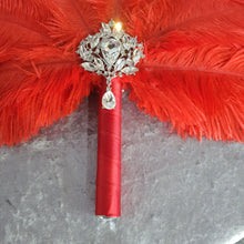 Load image into Gallery viewer, Red feather fan - Great Gatsby ostrich feather wedding style 1920&#39;s - any colour as custom made by Crystal wedding uk
