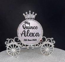 Load image into Gallery viewer, Carriage Cake topper - Swarovski crystal elements - Quincinera FAIRYTALE Princess carriage design, Cake decoration by Crystal wedding uk
