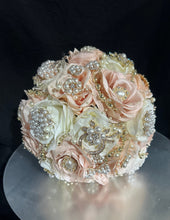 Load image into Gallery viewer, Bridal Brooch Bouquet, Vintage style, Ivory blush Wedding Bouquet, Gold Jeweled Bouquet, Brooch Bouquet, Unique, Silk Flower Bouquet,
