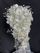 Load image into Gallery viewer, Ivory flower bouquet, rhinestone bridal flowers
