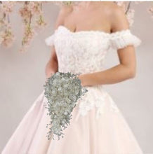 Load image into Gallery viewer, Ivory flower bouquet, rhinestone bridal flowers
