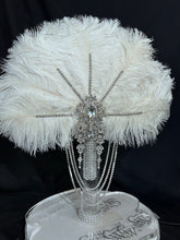 Load image into Gallery viewer, White feather fan bouquet, Great Gatsby wedding style 1920&#39;s - any colour as custom made by Crystal wedding uk
