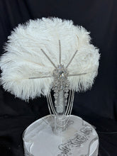 Load image into Gallery viewer, White Ostrich Feather Bridal Fan, Rhinestone Wedding Bouquet, 1920s Style
