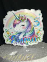 Load image into Gallery viewer, Unicorn Cake topper - Personalised - Unicorn rainbow design, Cake decoration by Crystal Wedding UK
