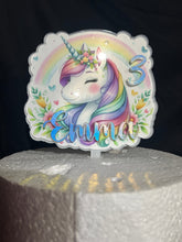 Load image into Gallery viewer, Unicorn Cake topper - Personalised - Unicorn rainbow design, Cake decoration by Crystal Wedding UK
