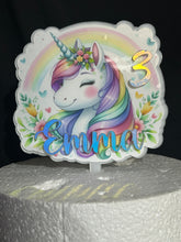 Load image into Gallery viewer, Unicorn Cake topper - Personalised - Unicorn rainbow design, Cake decoration by Crystal Wedding UK
