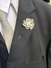 Load image into Gallery viewer, White gold flower Brooch Groom usher small Boutonniere. Alternative flower lily,Wedding Buttonhole Pin. Boutonnière by Crystal wedding uk
