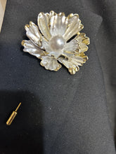 Load image into Gallery viewer, White gold flower Brooch Groom usher small Boutonniere. Alternative flower lily,Wedding Buttonhole Pin. Boutonnière by Crystal wedding uk
