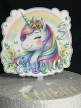 Load image into Gallery viewer, Unicorn Cake topper - Personalised - Unicorn rainbow design, Cake decoration by Crystal Wedding UK
