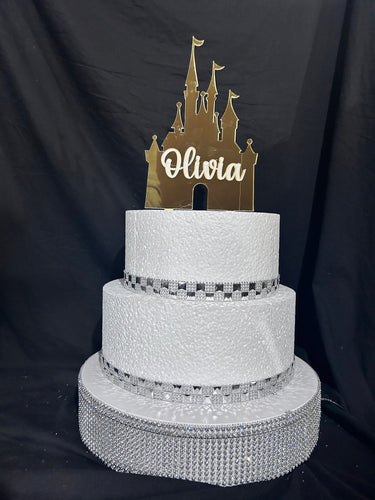 Castle Cake topper -mirror acrylic - FAIRYTALE CASTLE design, Cake decoration by Crystal wedding uk