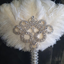 Load image into Gallery viewer, Bridesmaids Feather wand Fan, brooch bouquet, Alternative Bouquet by Crystal wedding uk
