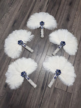 Load image into Gallery viewer, Feather Fan bouquet, custom brooch bridal fan. Great Gatsby wedding style 1920's by Crystal wedding uk
