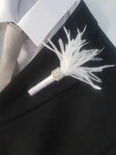 Load image into Gallery viewer, Feather Crystal 4pcs rhinestone Boutonnière -ANY COLOUR by Crystal wedding uk
