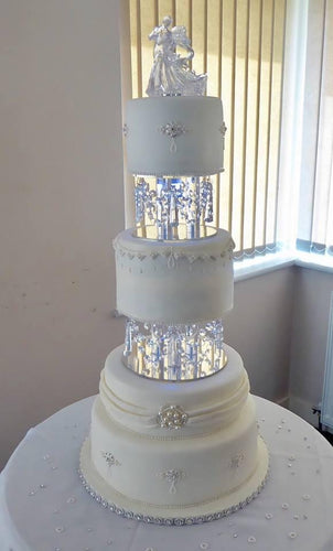 Crystal Chandelier LED Wedding Cake Tiers, CAKE Separator Set of 2, cake dividers, glass crystal drapes, 8"+ 10" x 3" depth