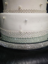 Load image into Gallery viewer, Glass crystal Diamante Rhinestone cake stand platform plate round or square all sizes by Crystal wedding uk
