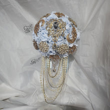 Load image into Gallery viewer, Crystal Brooch and Pearl drape bouquet by Crystal wedding uk
