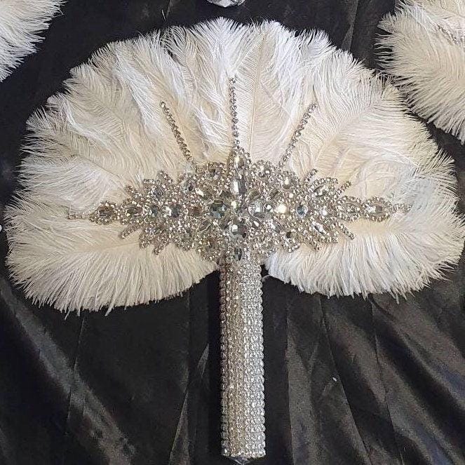 Feather Fan bouquets, Set of 4 PCS Ostrich feathers,Great Gatsby wedding style 1920's - any colour as custom made by Crystal wedding uk