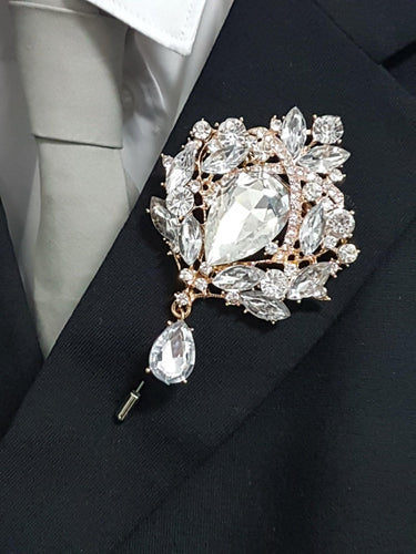 Rose gold or gold rhinestone drop Groom Boutonniere. Alternative flower Wedding Buttonhole Pin. Wedding Boutonnière