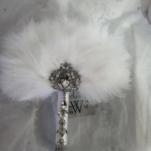 Load image into Gallery viewer, Feather Fan bouquet luxury alternative Bouquet Great Gatsby wedding style -ANY COLOUR Artificial bouquet by Crystal wedding uk
